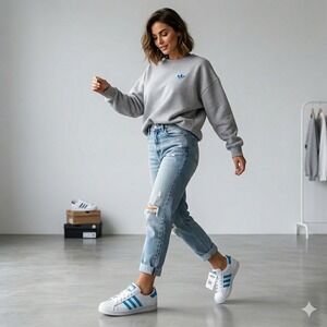 Adidas SS Inspired W White Light Blue Shell Toe Sneakers 772170 Womens 8.5 NEW